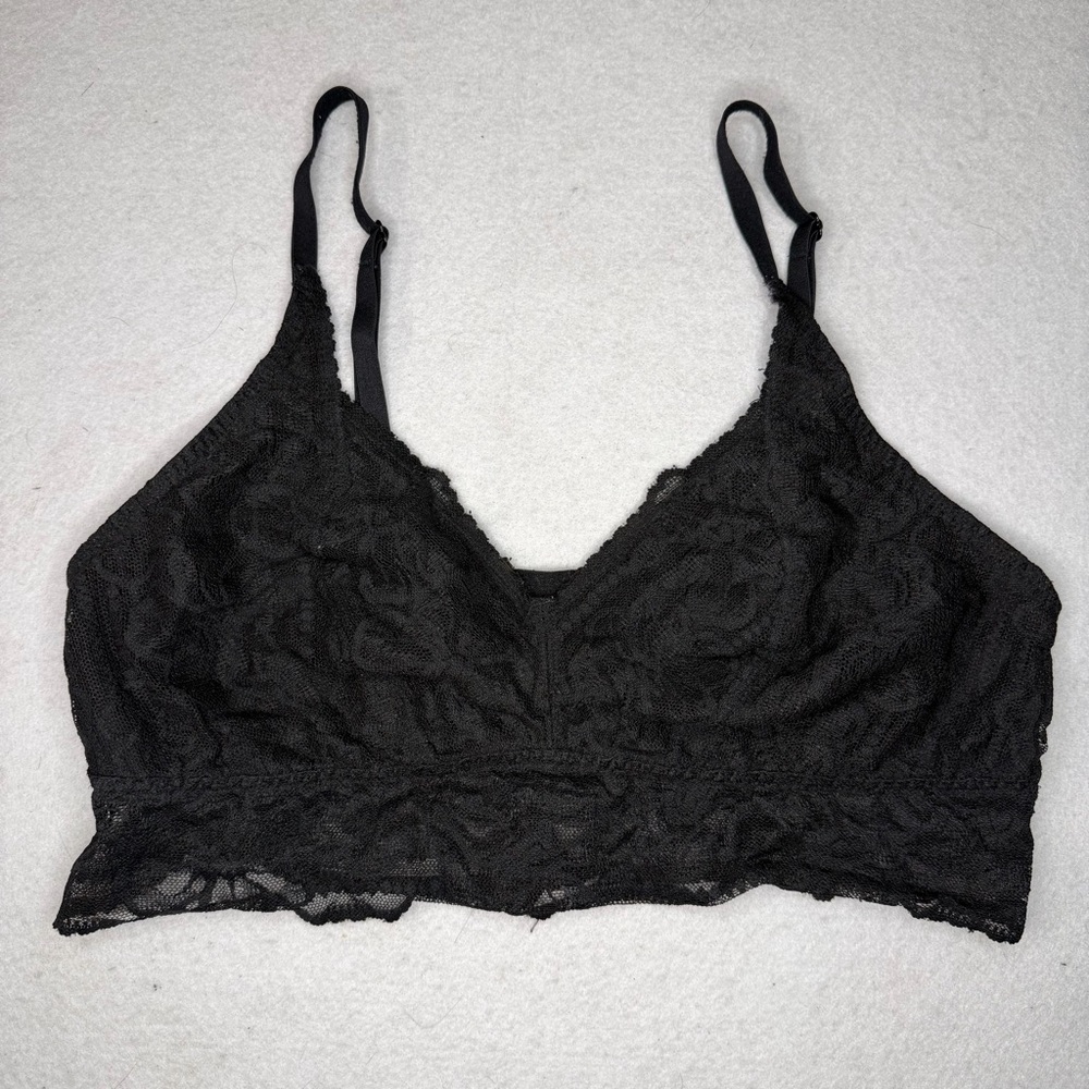 Victoria's Secret Pink Black Lace Bralette Large Soft Coquette Comfort